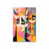 Cool Cats Canvas Painting Colorful Graffiti Mid-Century Modern Cat Wall Art Poster Decor Abstract Blue And Yellow Cat Room Decor