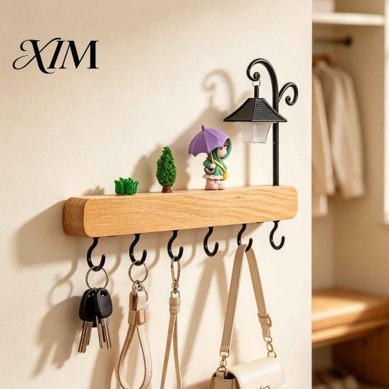 Multi Purpose Wall Mount Rack Key Holder with 6 Hooks, Solid Wood Entryway Organizer Rack, Decorative Hooks for Home Mounted Space Saving Hook