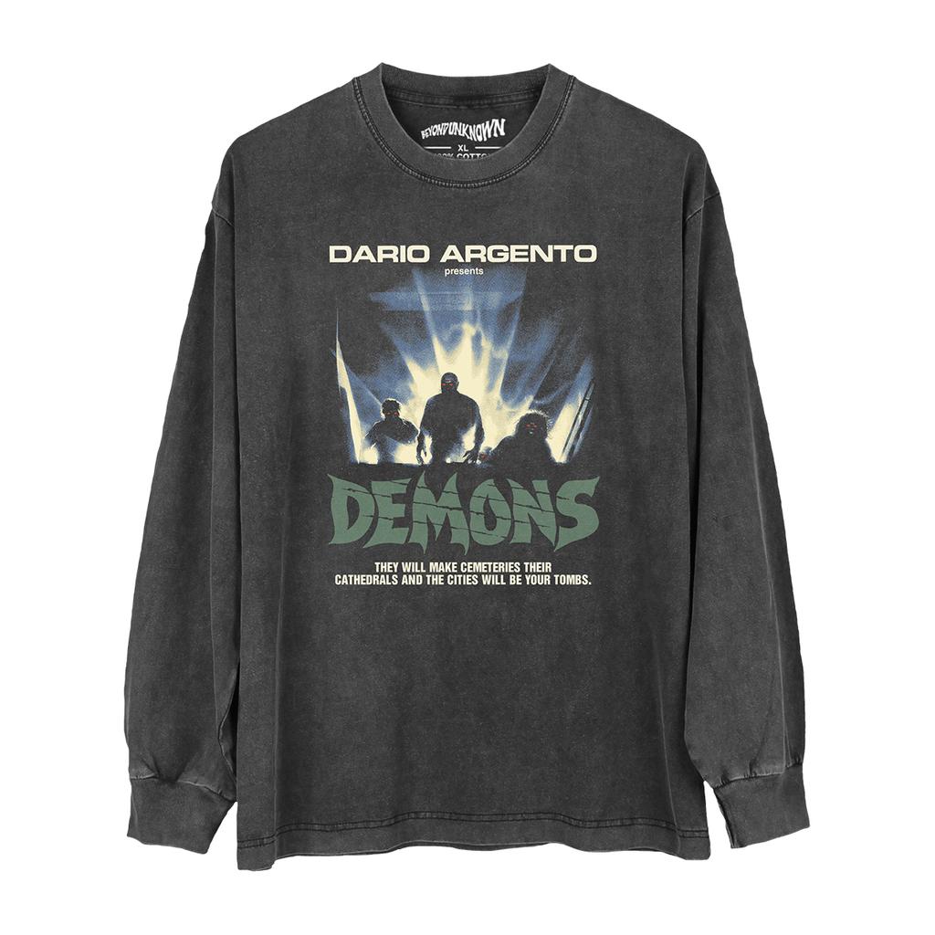 Demons TShirt Horror Movie Cult Dario Argento Lucio Fulci Zombi Cemetery Man Dawn of the Dead Washed Long Sleeves Cotton Shirt
