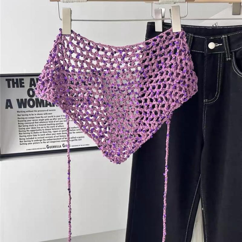 Versatile Sequined Knit Beanie and Triangle Scarf Belt Set for Fashionable Winter Dressing