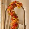 Holiday Gifts for Family Artificial Fall Maple Leaf Wreath, Autumn Vine with Pine Cones Pumpkins, Reusable Realistic Orange Red Leaves Hanging