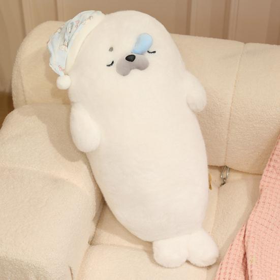 Seal Plush Pillow Sleeping Seal Stuffed Animal with Removable Accessories Soft Cuddly Pillow for Hugging