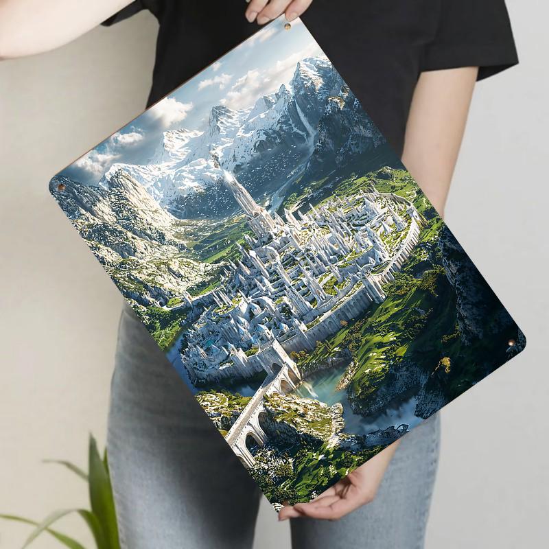 

Fantasy Mountain White Castle Metal Iron Painting Home Living Room Study Decorative Wall Art 20x30cm（7.8x11.8inch）