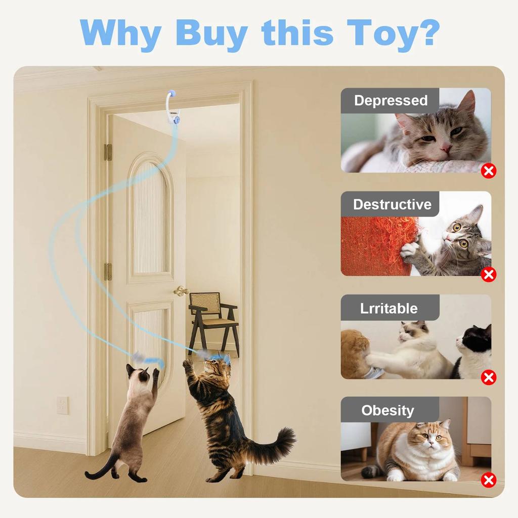 Door Hanging Auto-Rebound Cat Toy Rechargeable Electric Door Hanging Cat Toy with 3 Mice Interactive Cat Toys for Indoor Cats