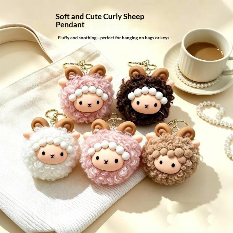 Curly Sheep Plush Pendant Keychain Mini Sheep Plush Pendant Soft Lamb Doll Accessories Car Decor Keychain Bag Decoration Gifts
