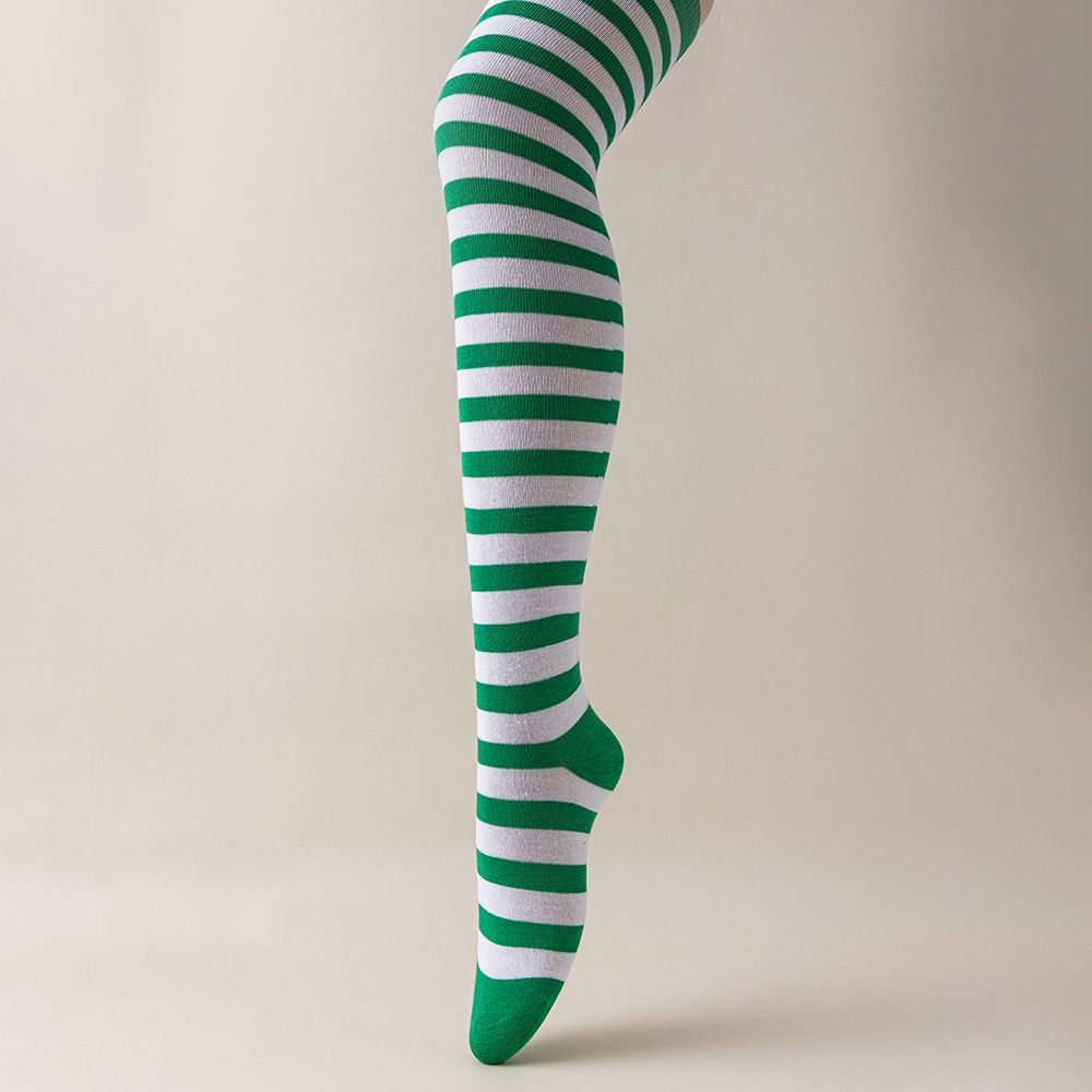 Absorb Sweat Colorful Striped Stockings Keep Warm Knee Thigh High Socks  Fashion Show