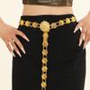 Vintage Water-Sprinkling Festival Waist Chain Golden Alloy Metal Flower Belly Chains Carved Pattern Tassel Hollow Out Belt