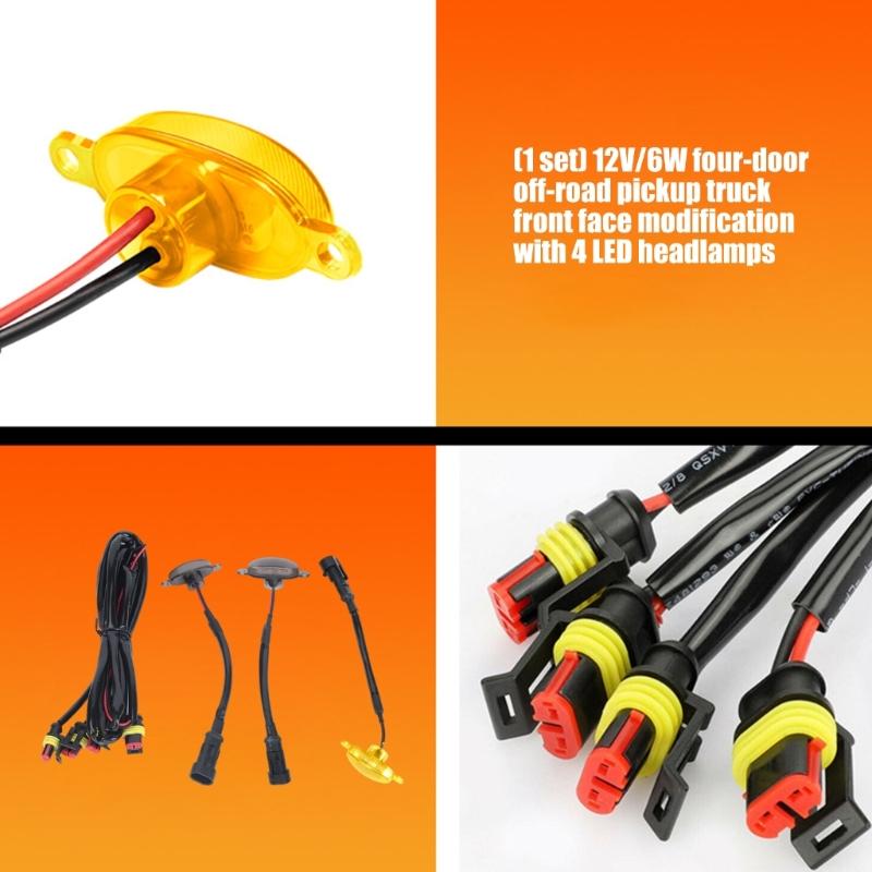 Four-Piece Vehicle Grille Light Kit, 12V LED Modules with One-to-Four Wiring Harness for Pickup Lighting Projects