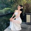 Seaside Vacation Pure Desire Sexy Perspective Mesh Flower Tube Top Dress Women's Design Sense Slim Temperament Long Dress