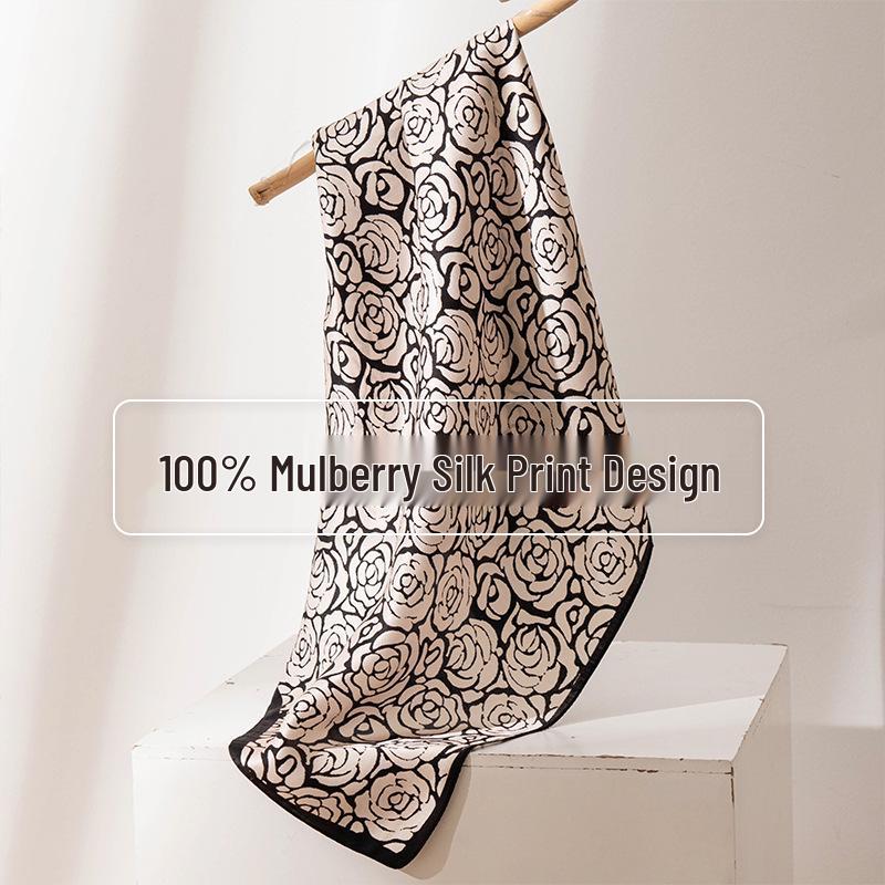 Camellia Print Mulberry Silk Square Scarf - Elegant Luxury Women's Accessory