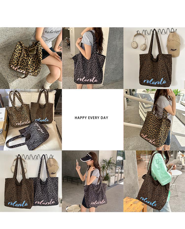 Korean Trendy Pink Leopard Print One-Shoulder Canvas Bag - Large Capacity, Versatile Women's Fashion Accessory for Commuting