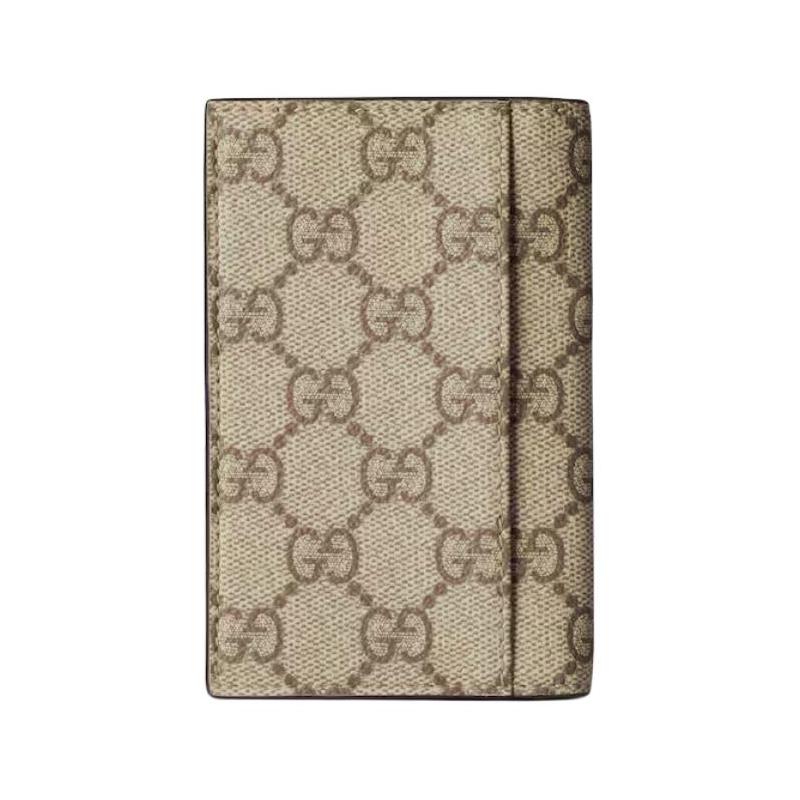 Gucci GG Emblem Logo Fully Printed Flip Closure, Coated Fabric, Card Holder, Men's Style, Beige with Dark Brown