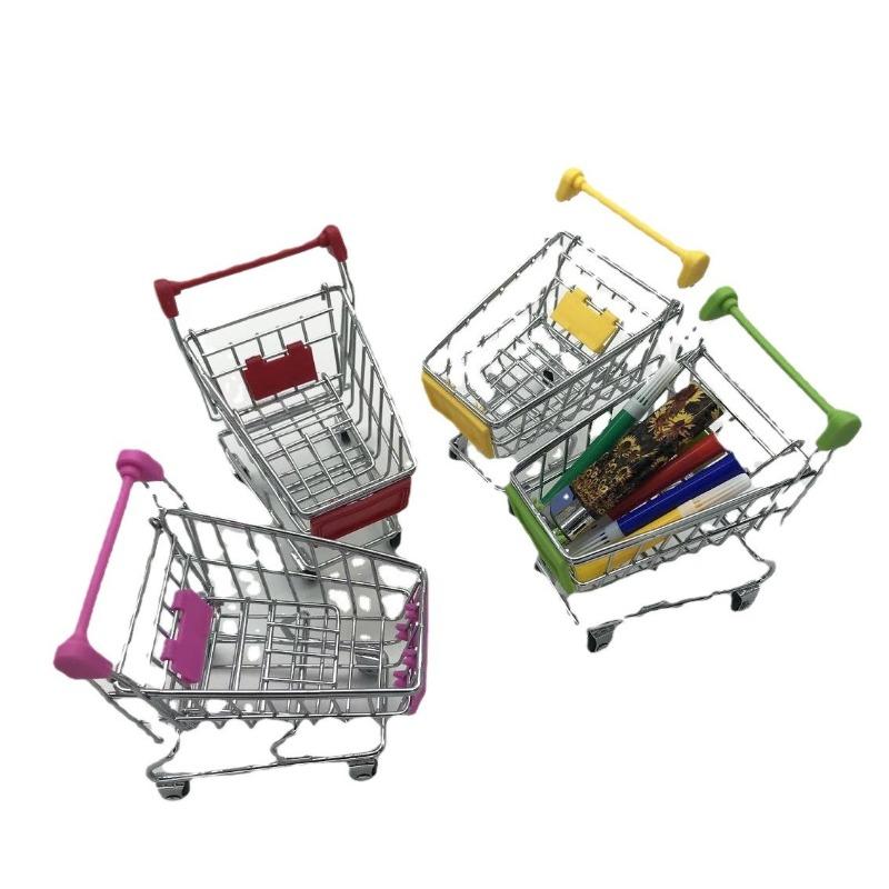 1:48 Mini Supermarket Shopping Trolley Cart Desktop Model Children's Toys Home Decoration Miniature