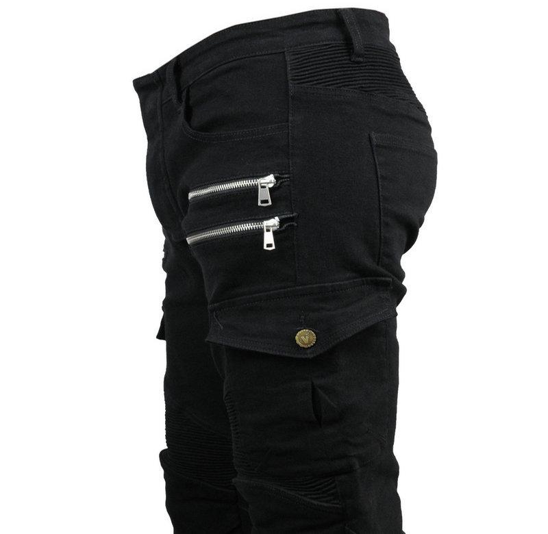 Herren Vier-Jahreszeiten Motorrad-Fahrjeans mit Schutzausrüstung, Lässiger Offroad-Reißverschluss-Stil, Sturzsichere Rennhose