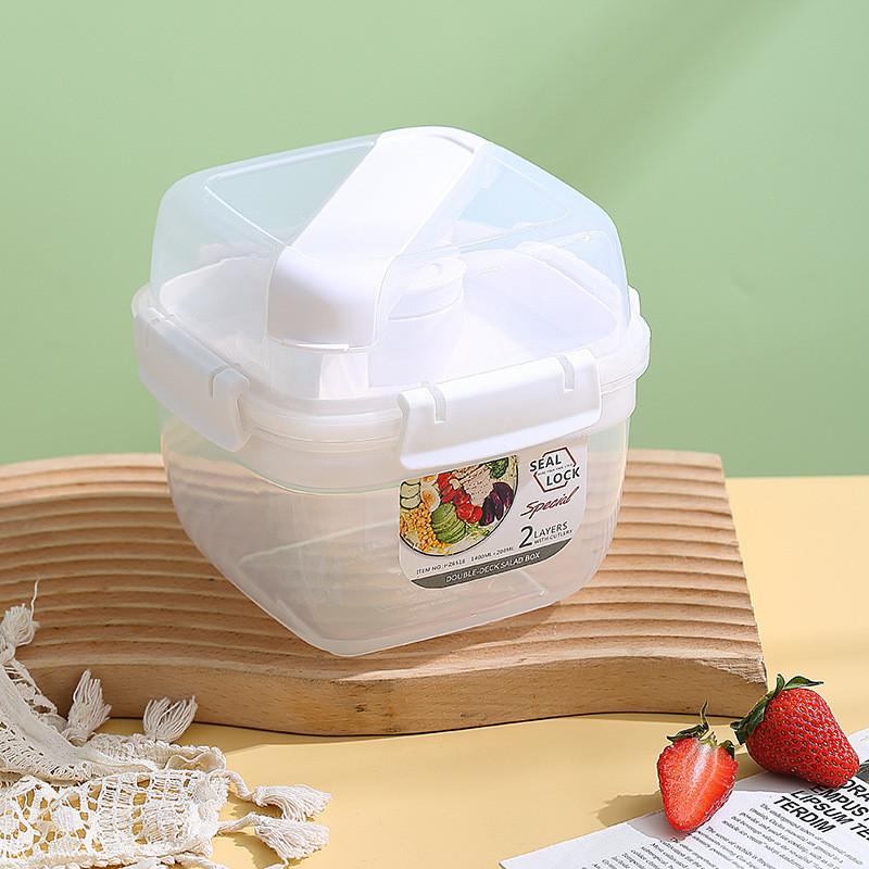 Double Layer Fruit Salad Box With Sealed Lid For Picnic And Office Use