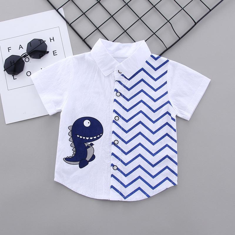 Children's Clothing For Small And Medium-sized Children, Summer New Style Lapel Shirt, Fashionable Printed Overalls Shorts Suit