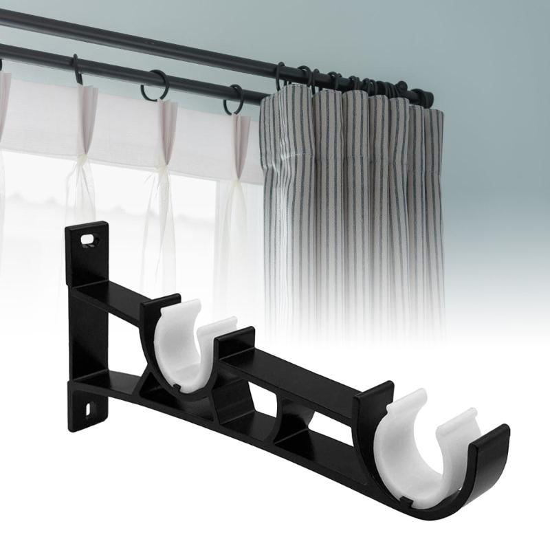 Metal Double Curtain Rails Support Brackets Easy Installation Drapery Rods Poles Holders Hook Fit Rods 25mm Set of 6