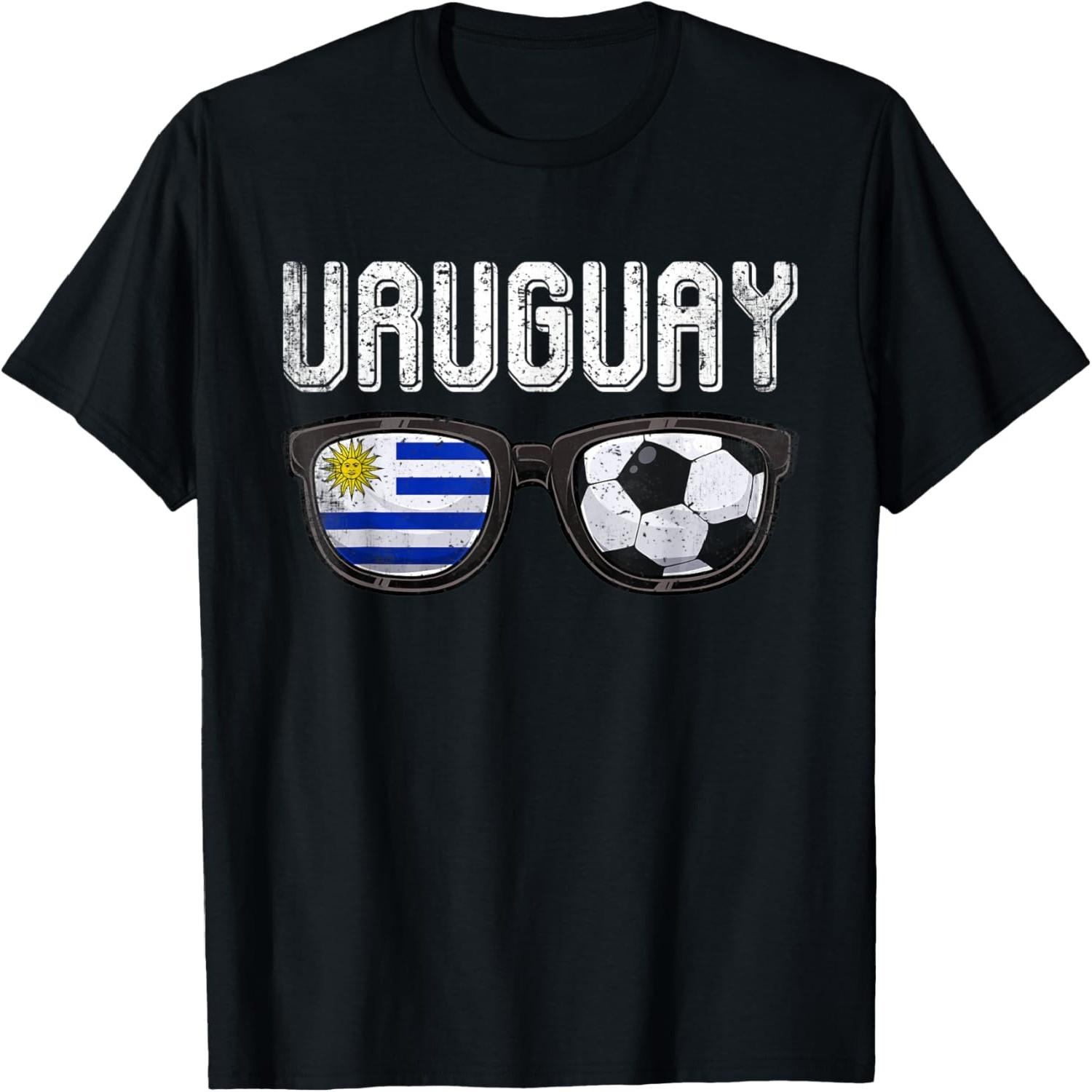 Uruguay Soccer Funny Uruguayan Flag Glasses Football T-Shirt S