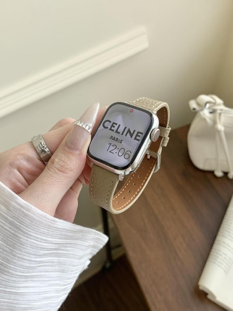 Pasek z cielęcej skóry licowej Lychee Grain do zegarków Apple Watch S10/iWatch 98765SE i Huawei GT5/GT4 – styl damski