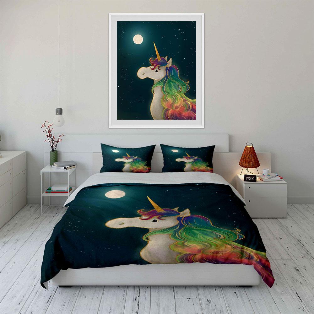 Rainbow-maned unicorn design. Bedding sets Duvet cover sets Duvet covers Pillowcases(1 * Duvet Cover 2 * Pillowcases, without duvet insert)