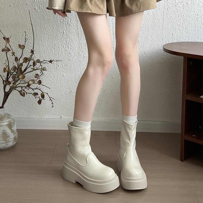 Beige heightening jk new spring and autumn college style Martin boots women's short boots feeling small man thick bottom