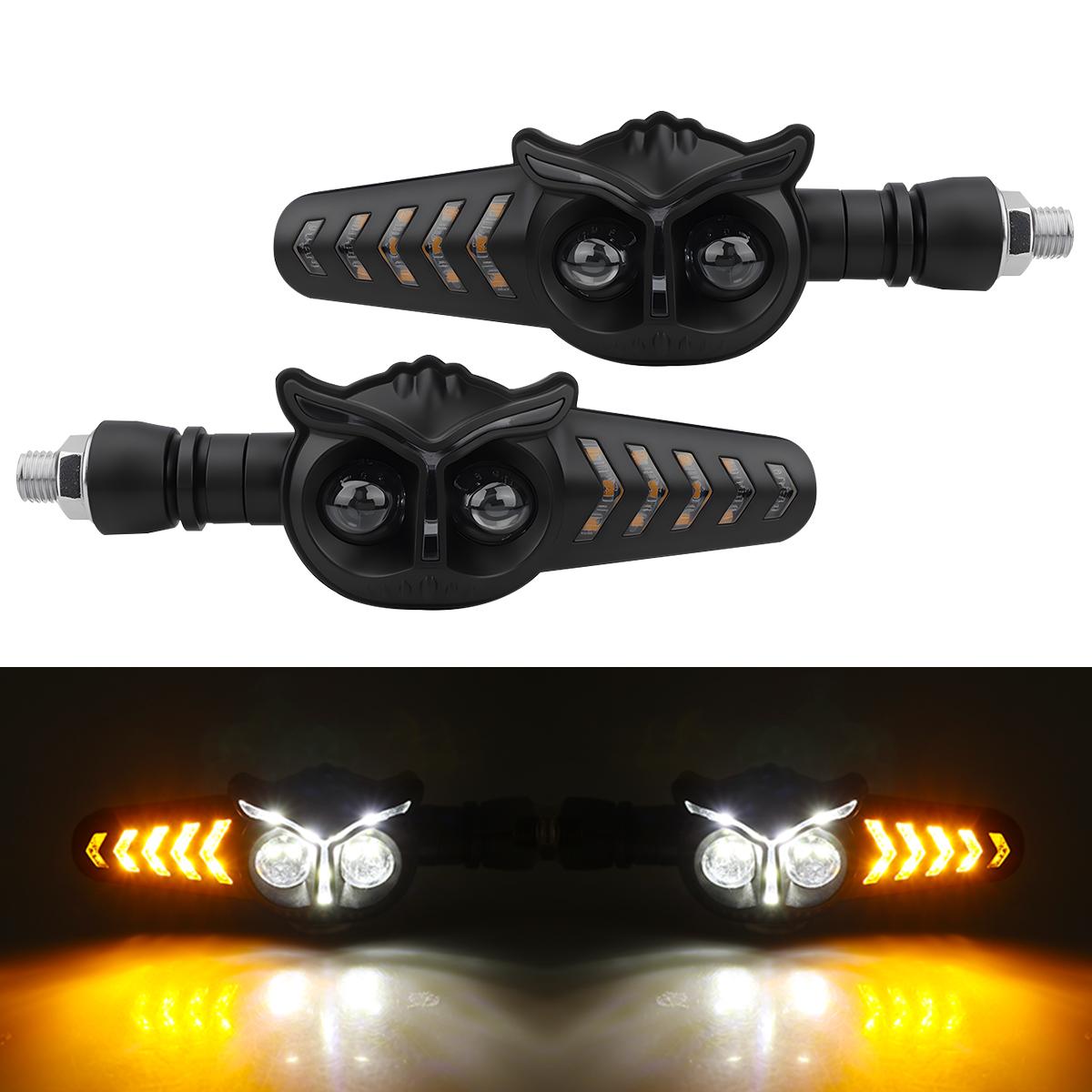 1Pair Motorcycle Owl Shaped LED Turn Flowing Signal Light Dual Color Skeleton Arrow Amber Flashing Blinker Indicator белый