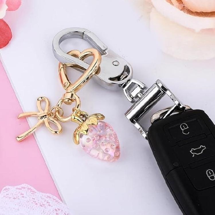 Elegant Strawberry Keychain Charm Pendant Convenient for Women Girls Fashionable Bag Charm with Heart Clasp Designs