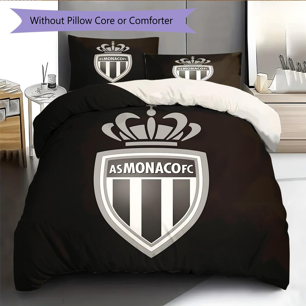 AS Monaco Football Club Pattern Bedding Quilt Set Home Decoration Gift (1 * duvet cover + 2 * pillowcase without core)
