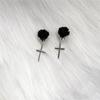 Gothic Black Rose Earrings Silver Religious Cross Pendant Earrings