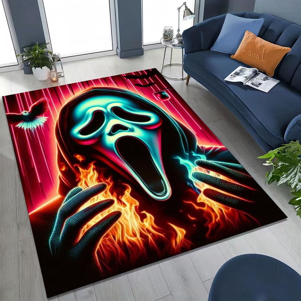 Horror Characters S-Scream Ghost Face Rug for Bedroom Living Room Sofa Home Doormat Decor, Large Kids Play Non-slip Floor Mat