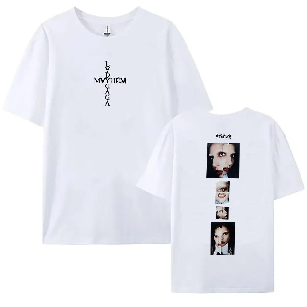 Grungeowe Koszulki Lady Gaga Mayhem Album T-shirt Bawełniana Damska Męska Koszulka z Okrągłym Dekoltem Piosenkarka Letnia Koszulka Nadruk Odzież dla Fanów Prezent