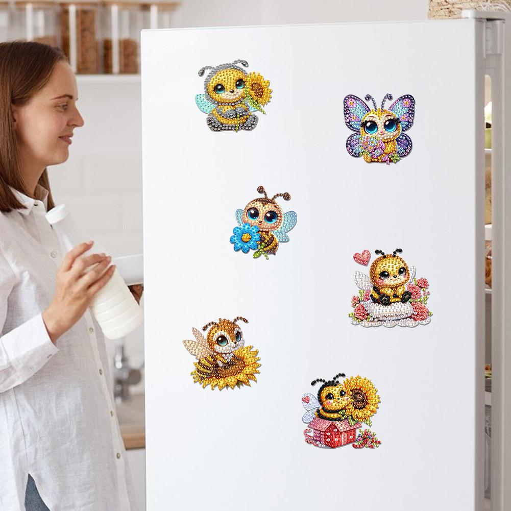 6Pcs Acrylic Bee Diamond Painting Refrigerator Magnet Diamond Painting Fridge Magnet DIY Fridge Stickers for Fridge Whiteboards