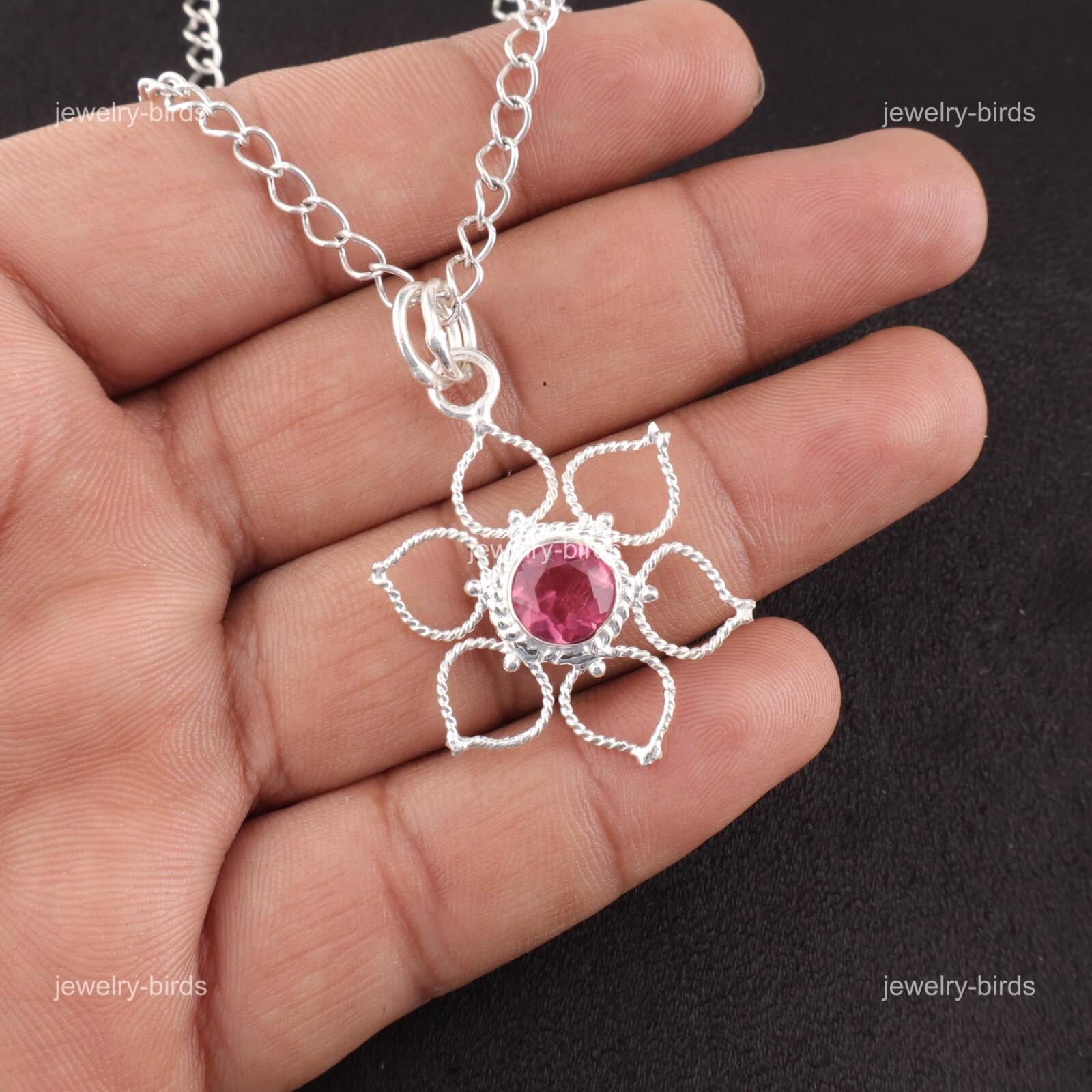 

Камень розовый турмалин для сердечной чакры, стерлинговое серебро, подарок для сестер, свадебная подвеска PP-18-47