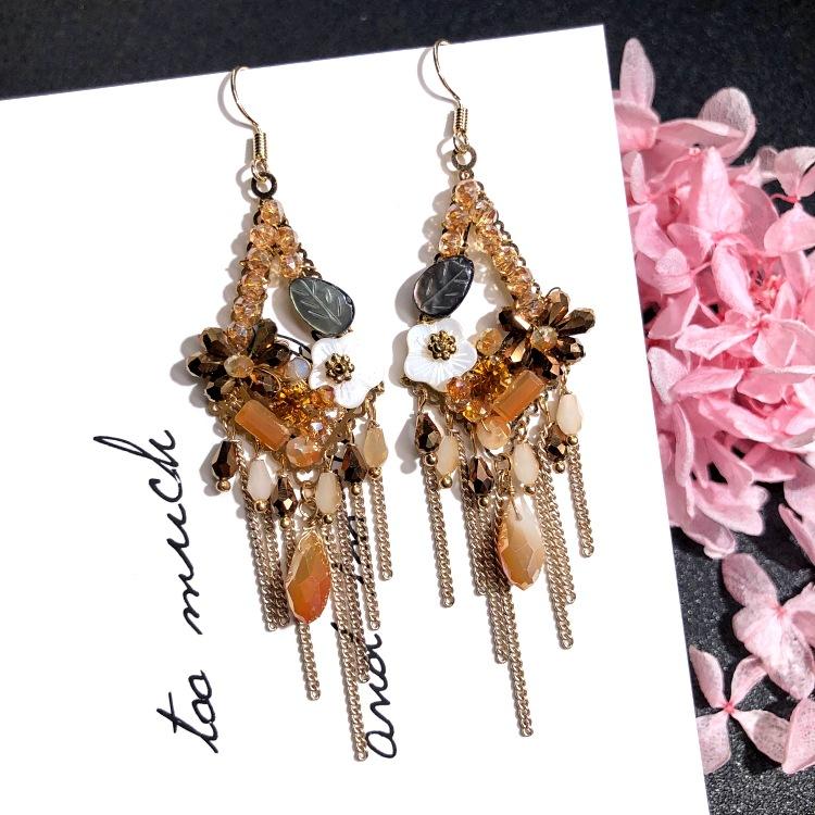 Luxury Retro Handmade Crystal Earrings Femininity Versatile Long Fringed Bride Earrings High-end Ear Jewelry