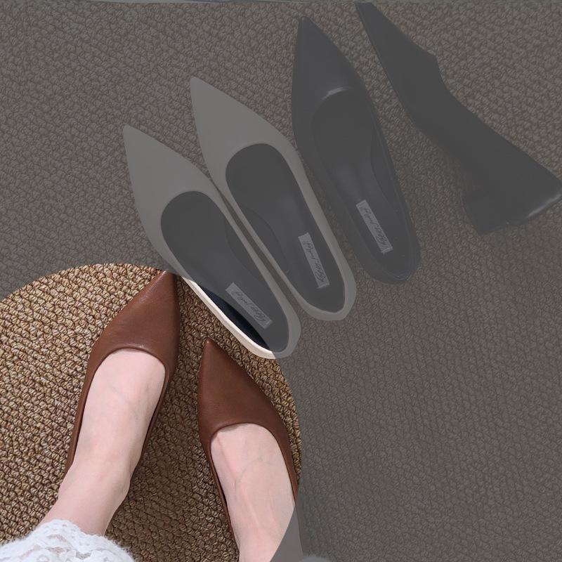 thick heel 3CM new low heel pointed low heel flat shoes shallow mouth four seasons versatile women's shoes high heels