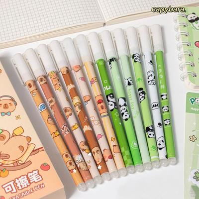 12 STÜCKE Kreativer Niedlicher Capybara Radierstift Ästhetische Blaue Tinte Panda Radierstift 0,5 mm Kawaii Studenten Gelstift Schreibzubehör