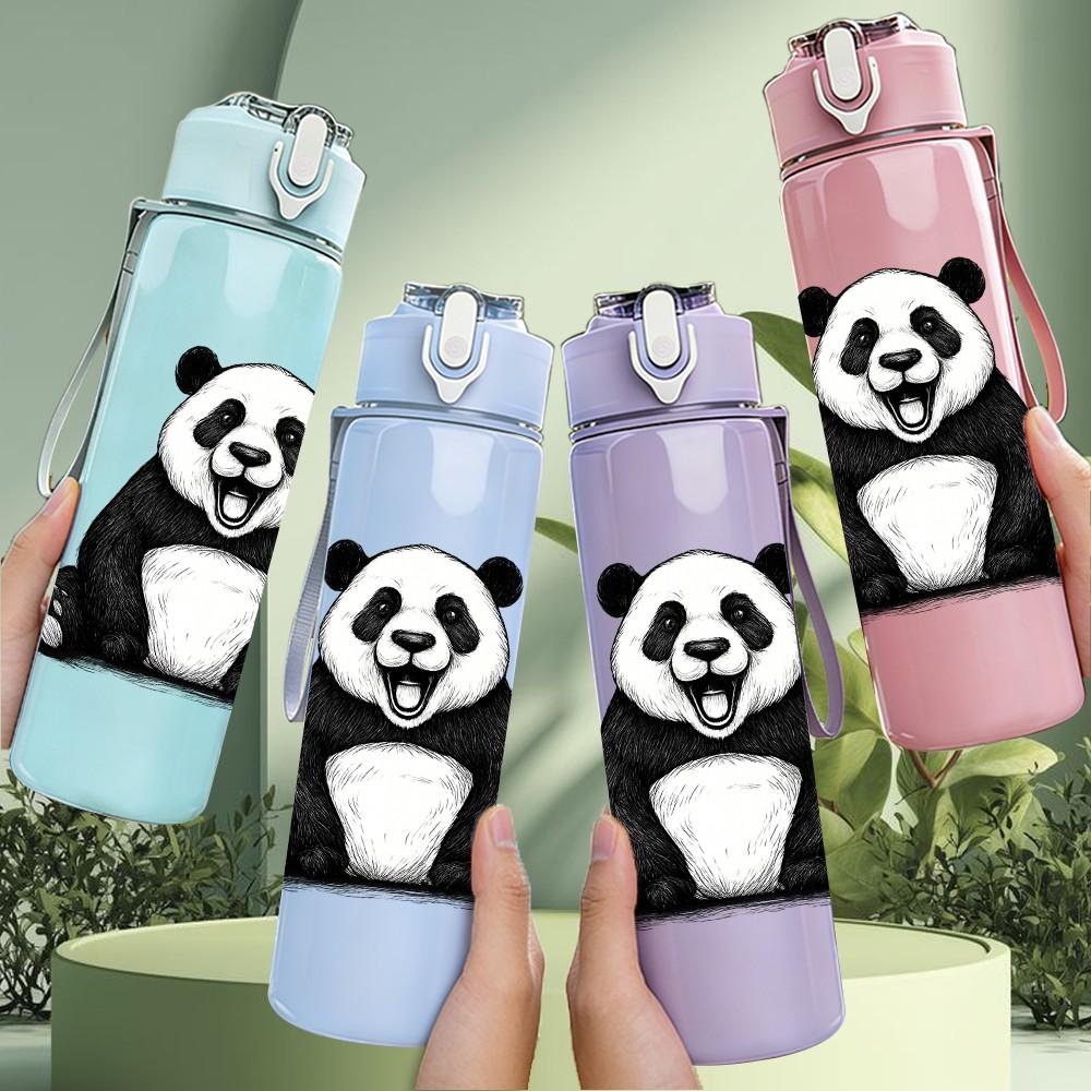 1PC Giant Panda Bear 750ml Color Plastic Sports Water Bottle Leakproof Flip Straw Lid Suitable for Sports Office Home Use