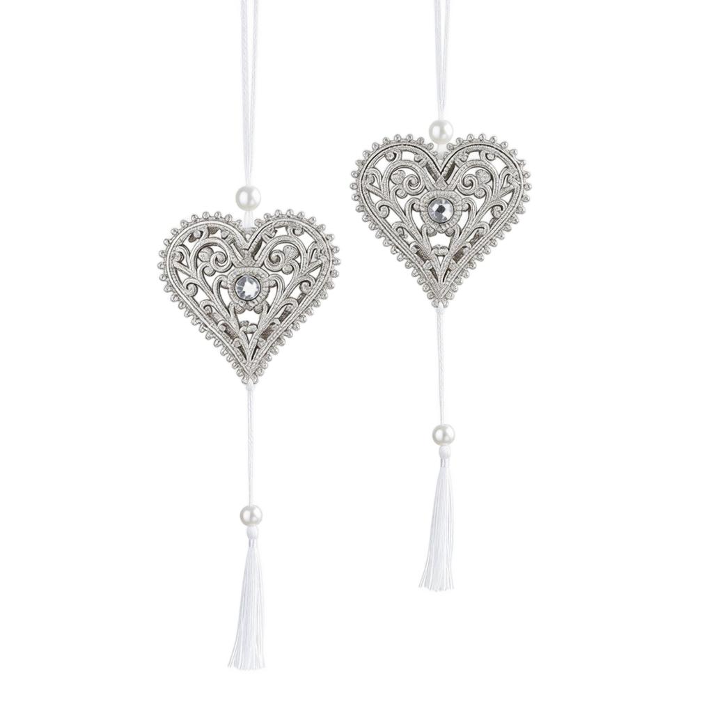 Christmas Tree Ornaments Set of 2, Glitter Hollow Snowflake Heart Butterfly Hanging Decorations with Tassel Flower Design
