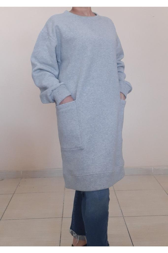 Women's Style Big Size Sweatshirt Gray Rose Gold 3 Thread Winter Tunic Sweatshirt