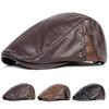Herren Retro PU-Leder Unifarbene Newsboy Caps Britische Malerhüte Frühling Herbst Seitlich Verstellbare Schiebermützen Hip Hop Baskenmützen
