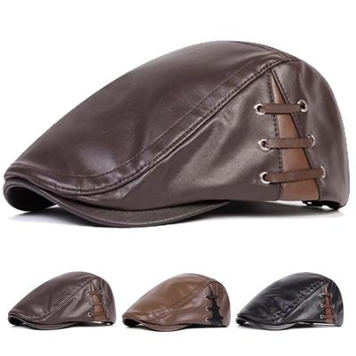 Herren Retro PU-Leder Unifarbene Newsboy Caps Britische Malerhüte Frühling Herbst Seitlich Verstellbare Schiebermützen Hip Hop Baskenmützen
