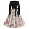 Women's Casual Fashion Round Neck Long Sleeve Christmas Printed Party Vintage Long Dresses