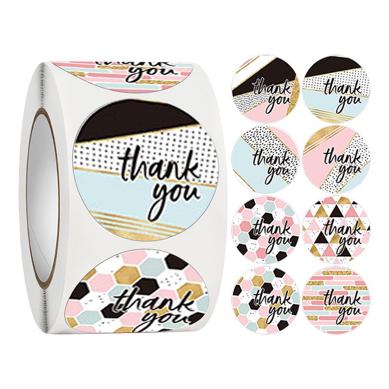 500-Roll 3.8cm Floral Thank You Stickers: Round Adhesive Labels for Gift Wrapping & Sealing