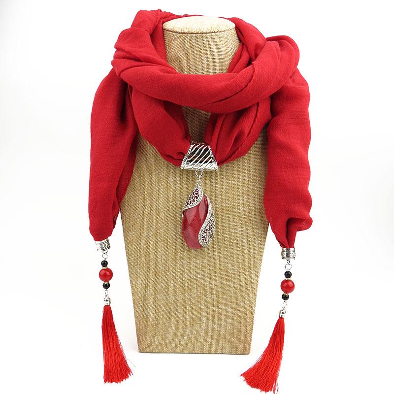 Cotton Linen Minority Style Necklace Water Drops Gem Tassel Scarf Shawl Autumn Winter Women's Scarf