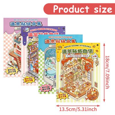 4Set Scene Sticker Book 3D Landscape Sticker Album Scene Cabin DIY Sticker Stacking Pasting Festival Birthday Gift for Kid Child