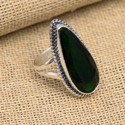 Chromdiopsid-Edelstein, handgefertigter Ringschmuck aus 925er Sterlingsilber für Weihnachten