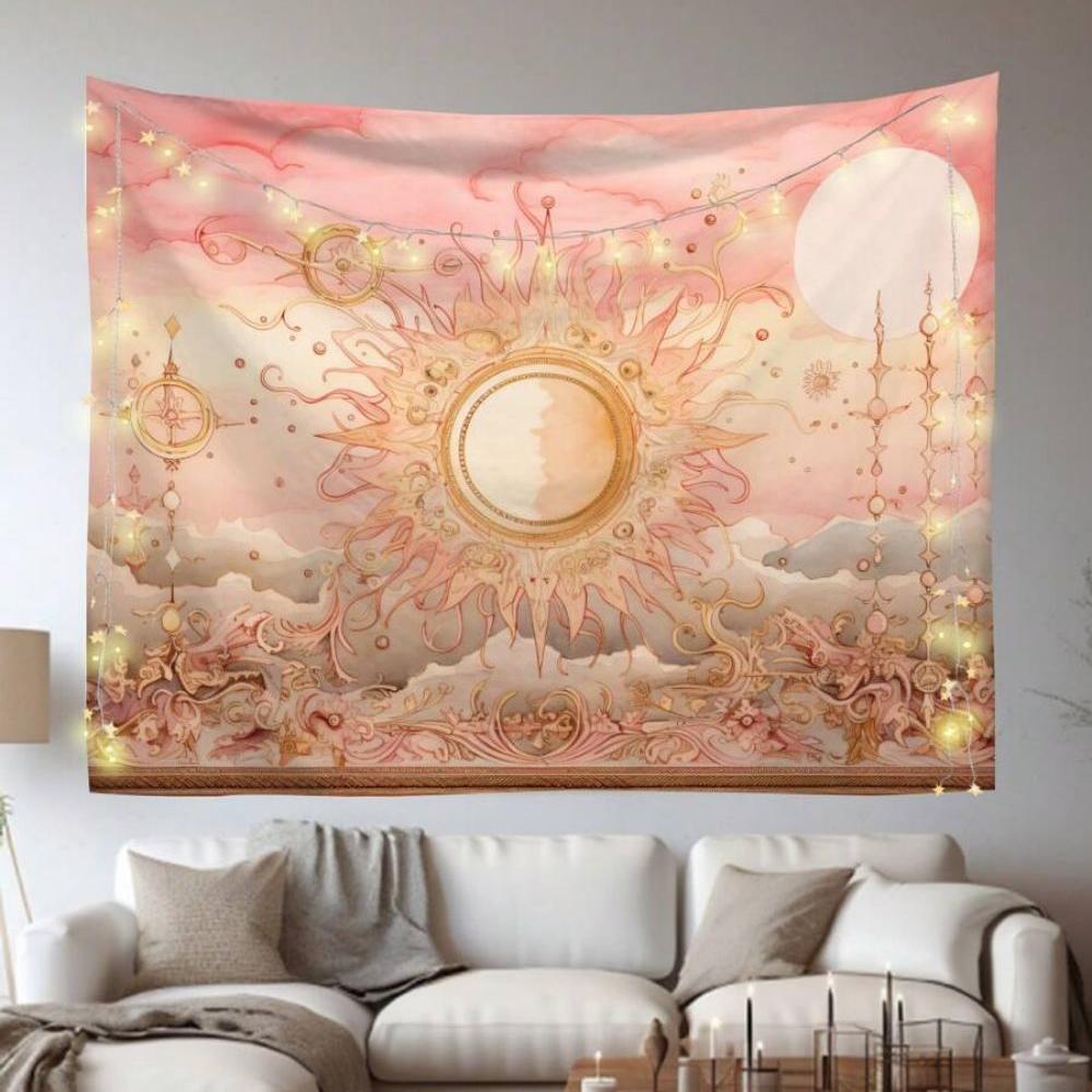 

VIKAMA Pink Gold Sun God Tapestry Dreamy Moon Star Cloud Universe Energy Wall Hanging for Bedroom Living Room Decor 74x94cm(29x37in)