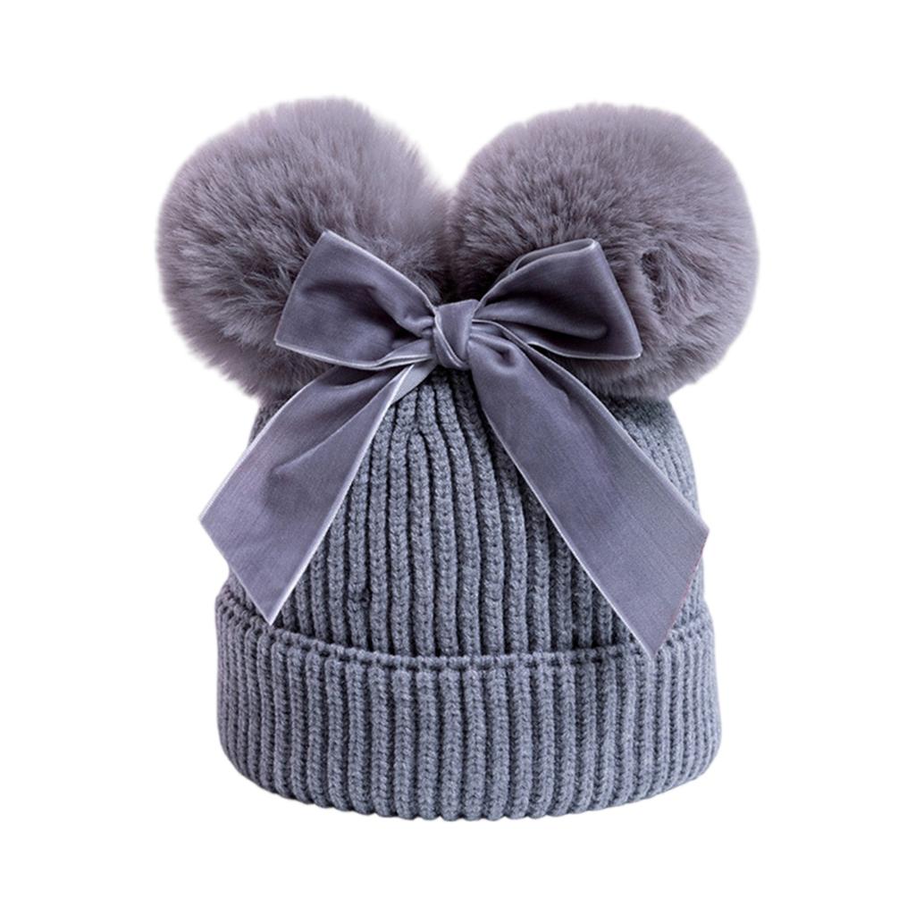 Double Ball Bow Cross-border Preferred Baby Hat Yarn Children's Hat Thickened Baby Hat Children's Knitted Hat