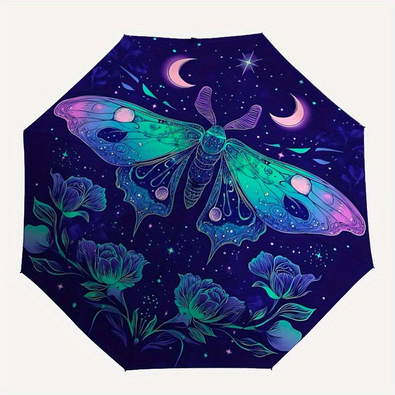 1pc Butterfly Art Automatic Opening and Closing Umbrella, Lightweight 3-Fold, With Cute Cartoon Characters, Suitable for Home, Outdoor and Daily