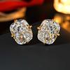 Cushion Cut Big Clear Stone Four Prong Stud Earrings Vintage Single Gem Ear Studs for Women Daily Party Jewelry